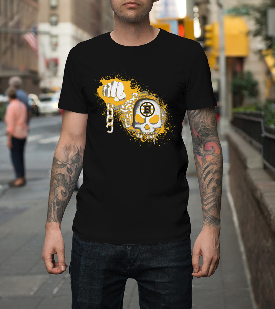 Boston Bruins Skull And Fist With Chains T-Shirt
