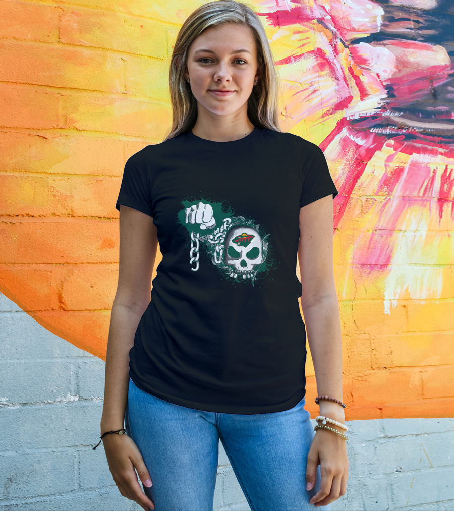 Minnesota Wild Hockey Skull Fist Chains T-Shirt