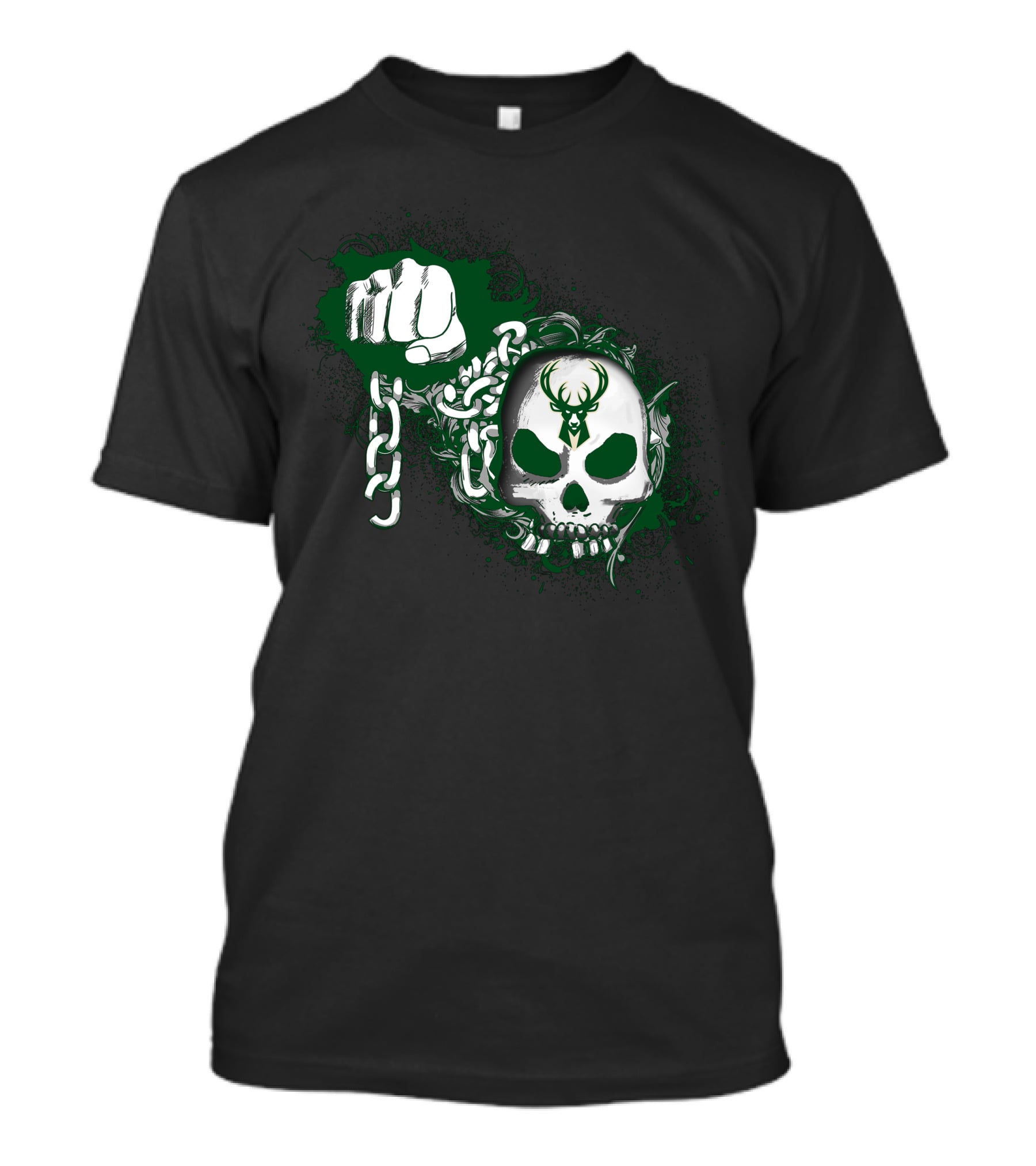 Milwaukee Bucks Skull With Fist And Chain T-Shirt