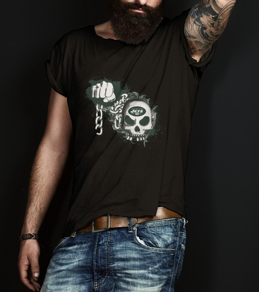 New York Jets Skull And Chains Fist T-Shirt