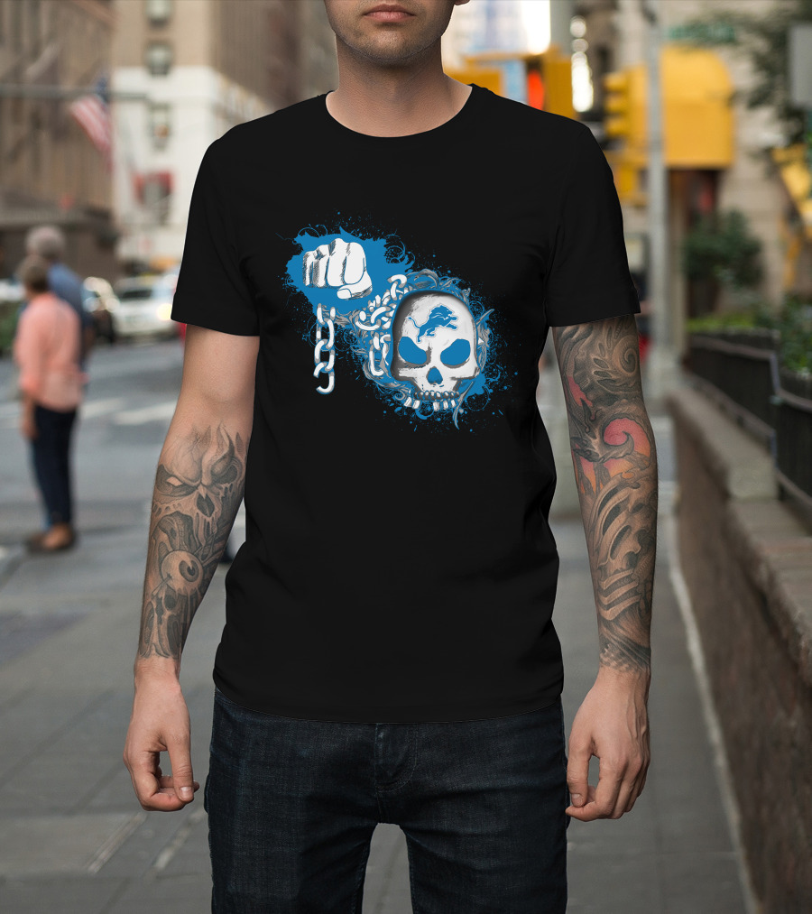 Detroit Lions Skull And Fist Chain T-Shirt