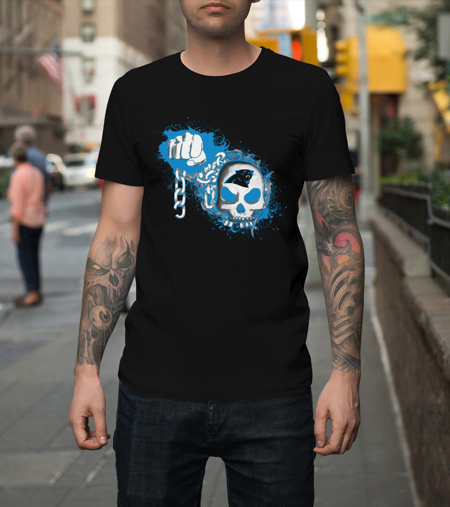 Carolina Panthers Skull And Chains Blue Fist T-Shirt