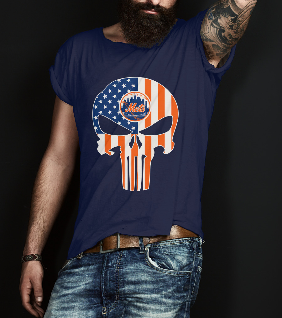 New York Mets Punisher Skull American Flag T-Shirt