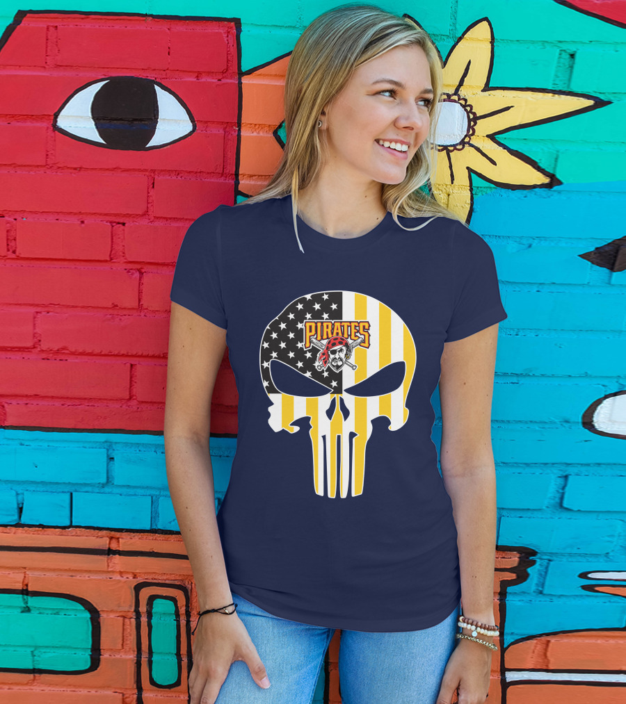 Pittsburgh Pirates Punisher Skull American Flag T-Shirt