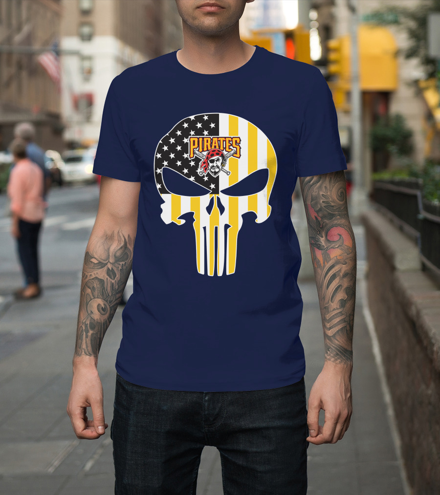 Pittsburgh Pirates Punisher Skull American Flag T-Shirt