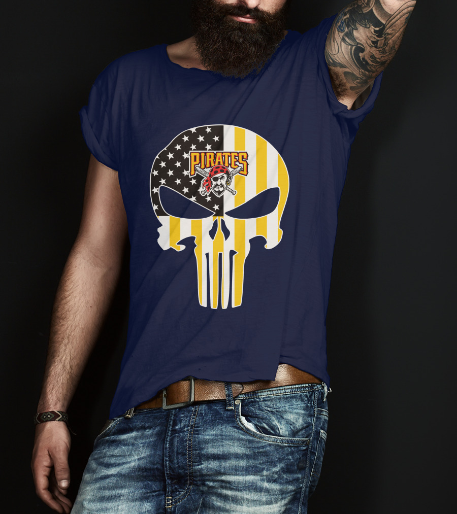 Pittsburgh Pirates Punisher Skull American Flag T-Shirt