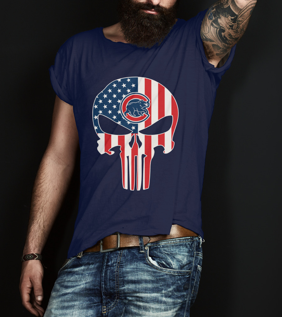 Chicago Cubs American Flag Punisher Skull T-Shirt