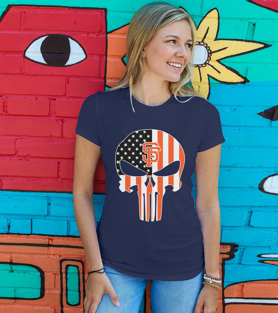San Francisco Giants Punisher Skull American Flag T-Shirt