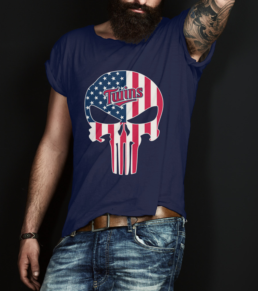 Twins American Flag Punisher Skull T-Shirt