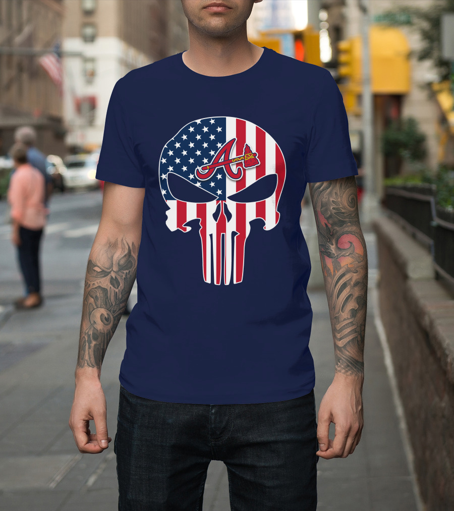 Atlanta Braves Punisher Skull American Flag T-Shirt