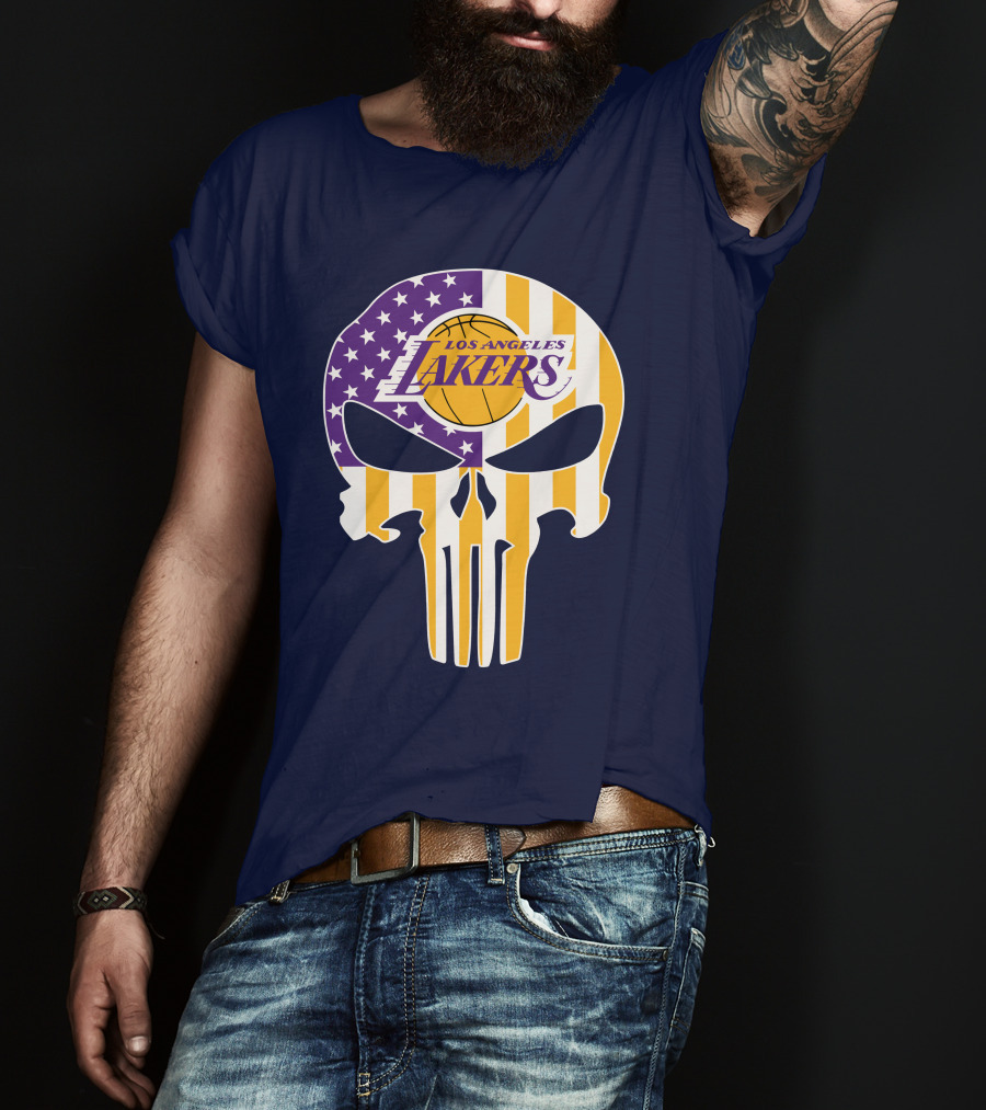 Los Angeles Lakers Skull Punisher American Flag T-Shirt