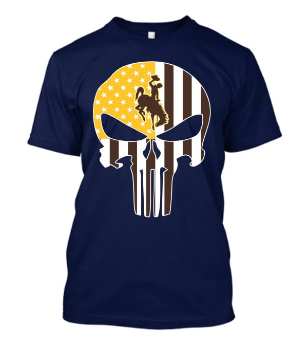 Wyoming Cowboys American Flag Punisher Skull T-Shirt