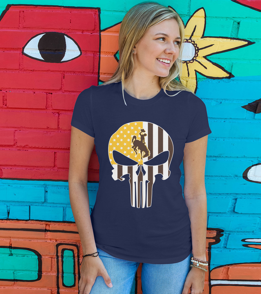 Wyoming Cowboys American Flag Punisher Skull T-Shirt