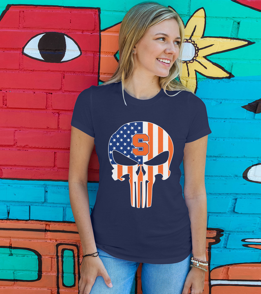 Syracuse Orange Punisher Skull American Flag Symbol T-Shirt