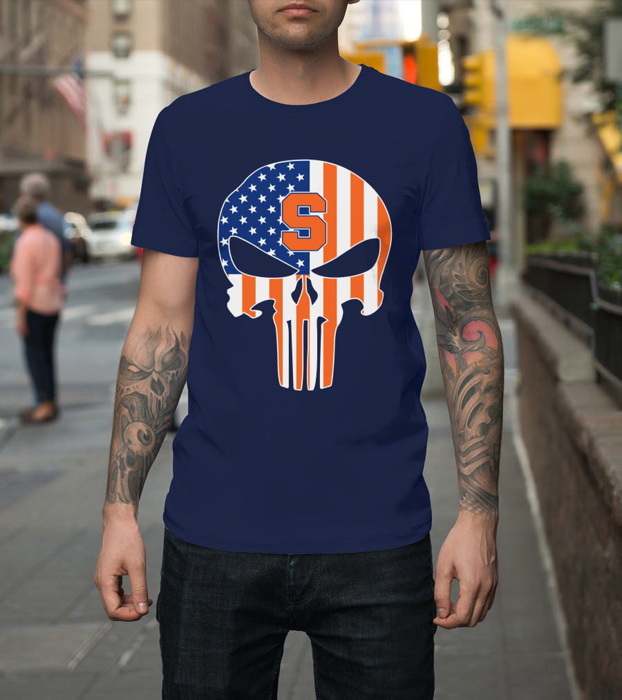 Syracuse Orange Punisher Skull American Flag Symbol T-Shirt