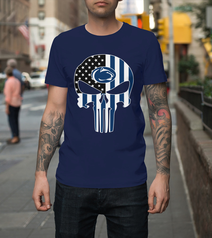 Penn State Nittany Lions The Punisher Skull With American Flag T-Shirt