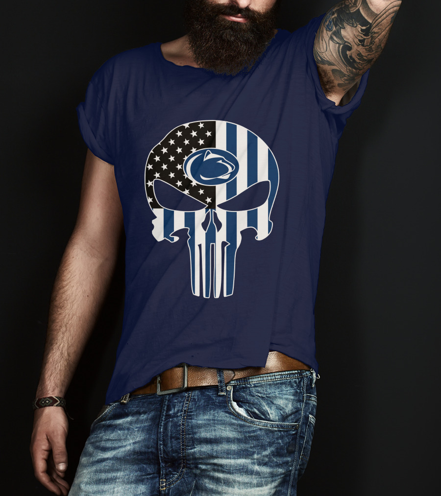 Penn State Nittany Lions The Punisher Skull With American Flag T-Shirt