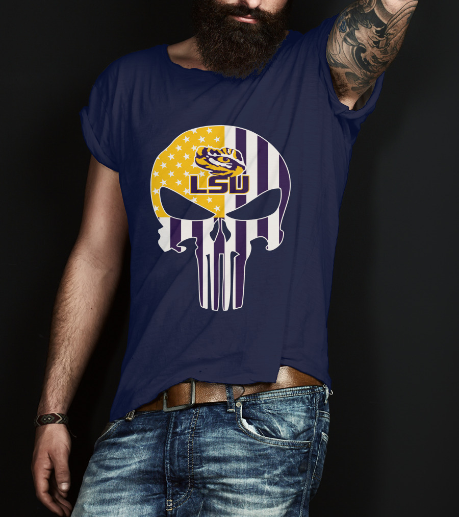 Lsu Tigers Punisher Skull American Flag T-Shirt