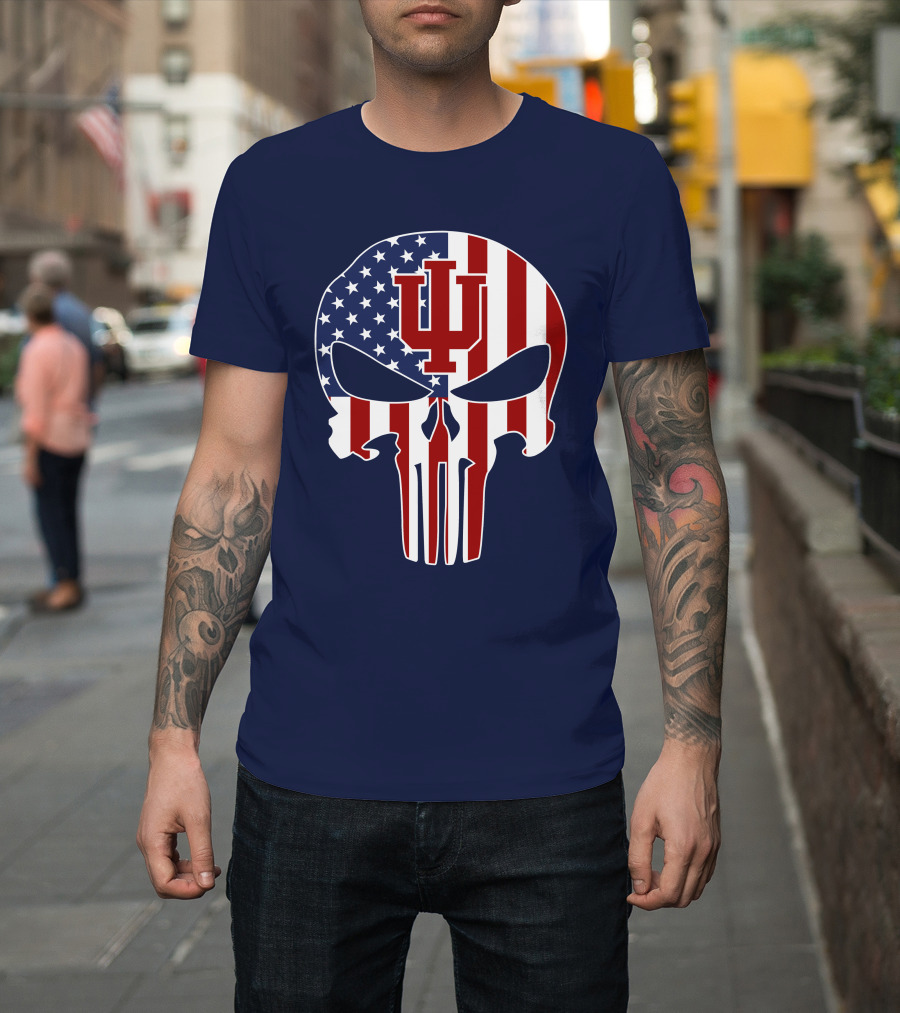 Indiana Hoosiers Punisher Skull American Flag T-Shirt