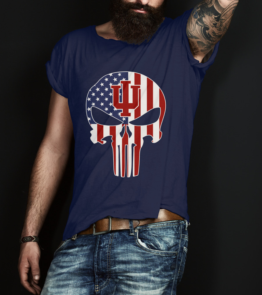 Indiana Hoosiers Punisher Skull American Flag T-Shirt