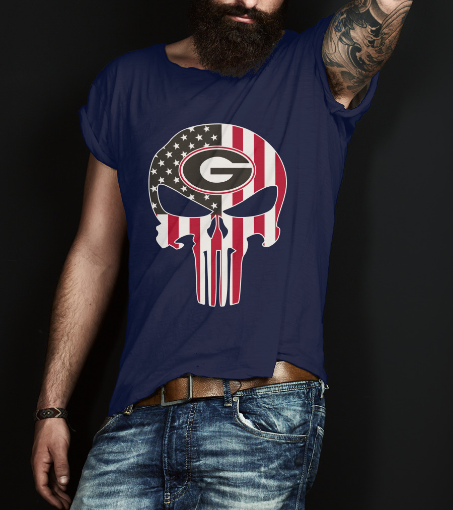 Georgia Bulldogs Punisher Skull American Flag 52 T-Shirt