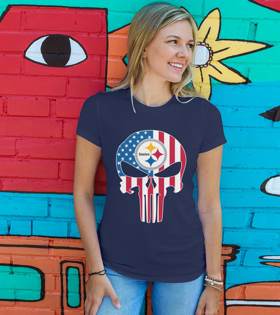 Pittsburgh Steelers The Punisher American Flag T-Shirt