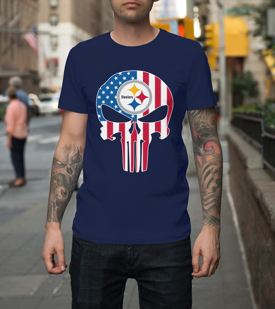 Pittsburgh Steelers The Punisher American Flag T-Shirt
