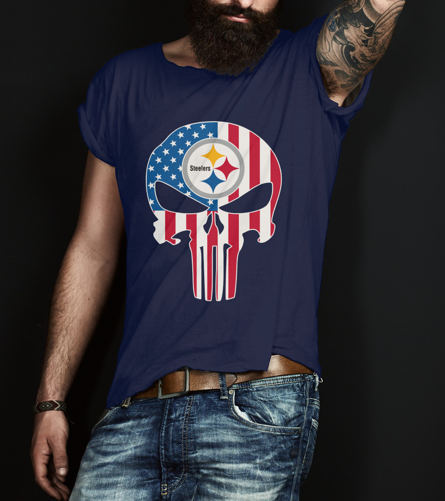 Pittsburgh Steelers The Punisher American Flag T-Shirt