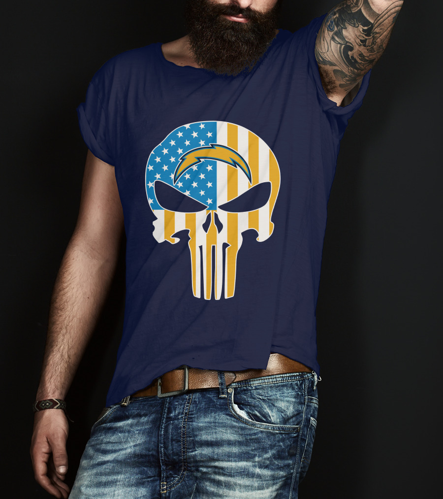 Los Angeles Chargers Skull Punisher American Flag T-Shirt