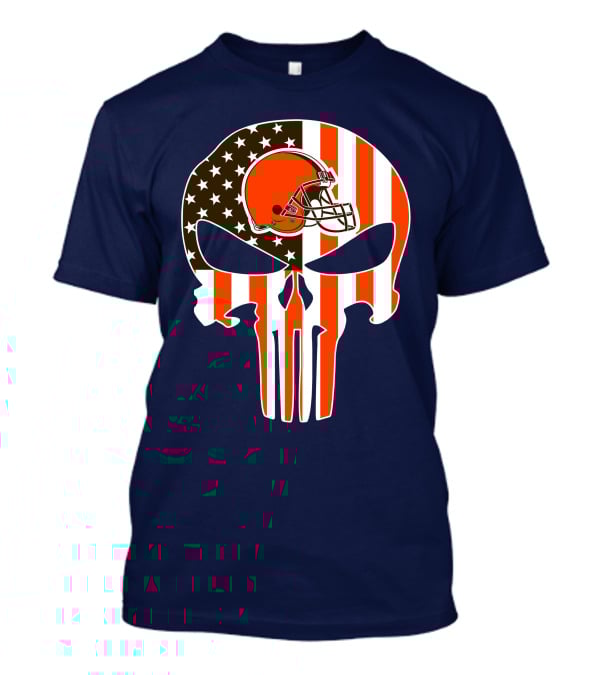 Cleveland Browns The Punisher American Flag Helmet Skull T-Shirt