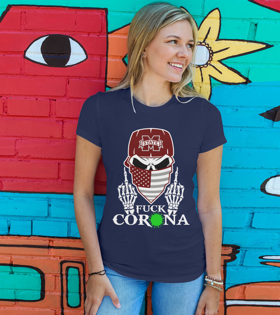 State Bulldogs Skull Mask American Flag Pandemic Statement T-Shirt