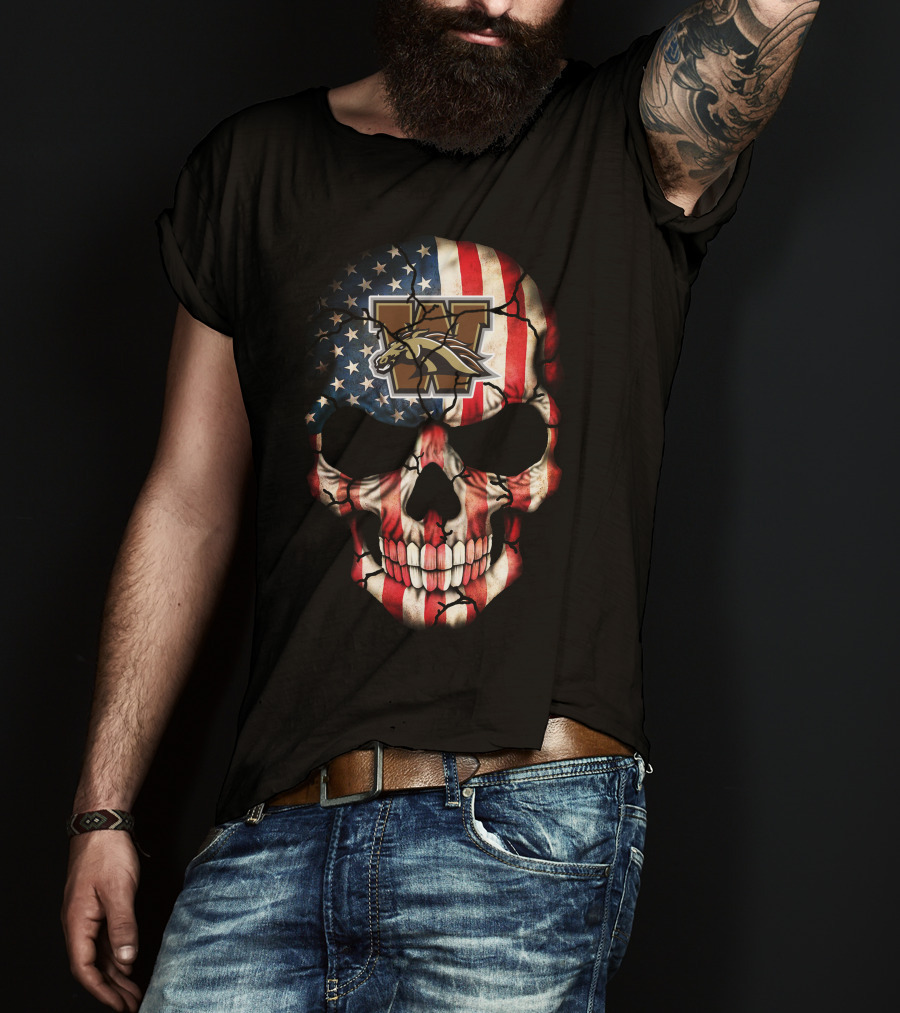 Western Michigan Broncos American Flag Skull T-Shirt