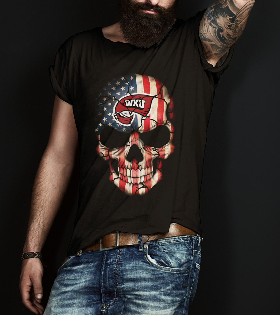 Patriotic Wku Hilltoppers American Flag Skull T-Shirt