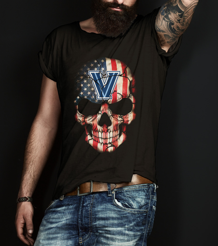 Usa Flag Skull Villanova Wildcats V T-Shirt