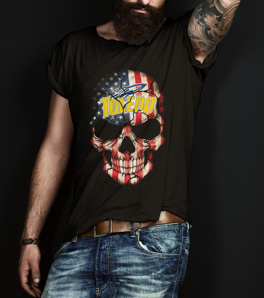 Toledo Rockets Usa Flag Skull T-Shirt