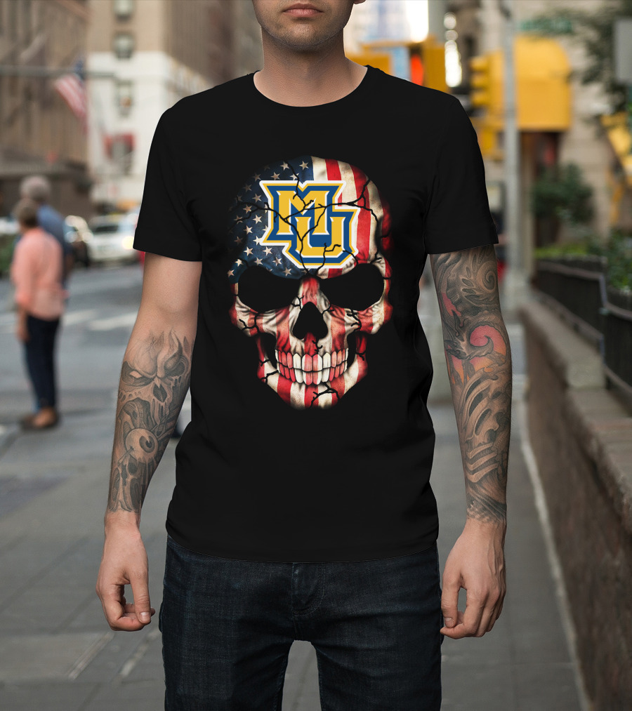 Marquette Golden Eagles American Flag Skull T-Shirt