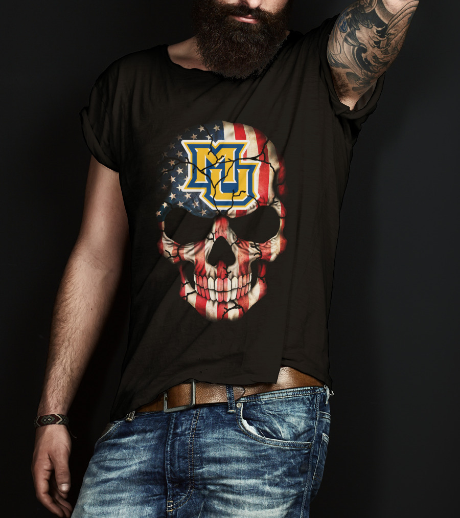 Marquette Golden Eagles American Flag Skull T-Shirt