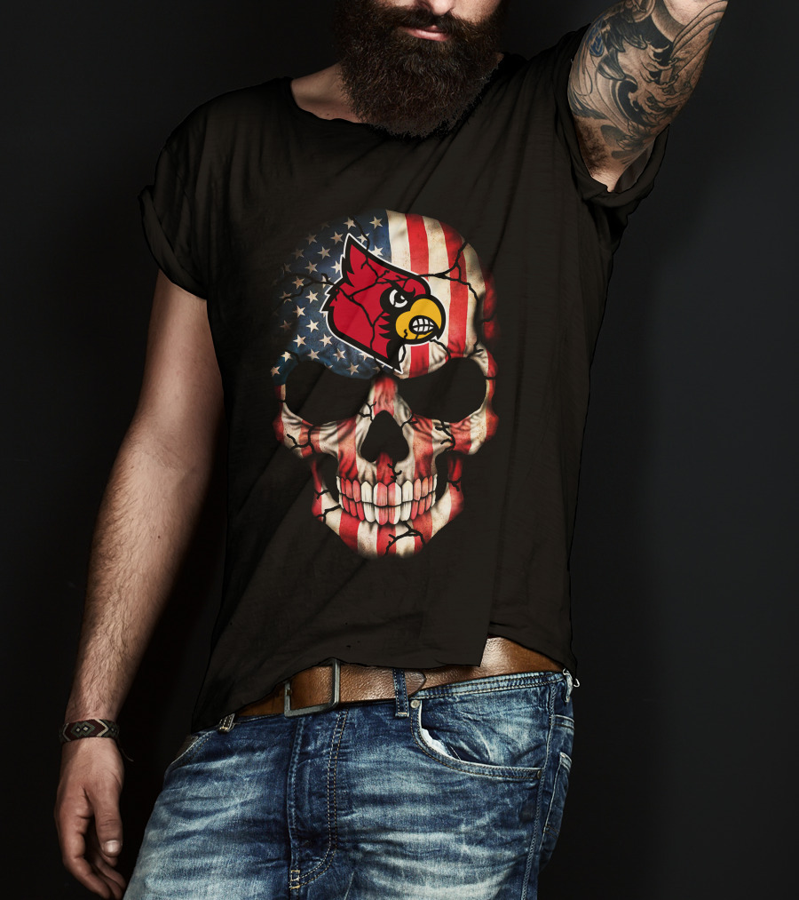 Louisville Cardinals American Flag Skull 75 T-Shirt