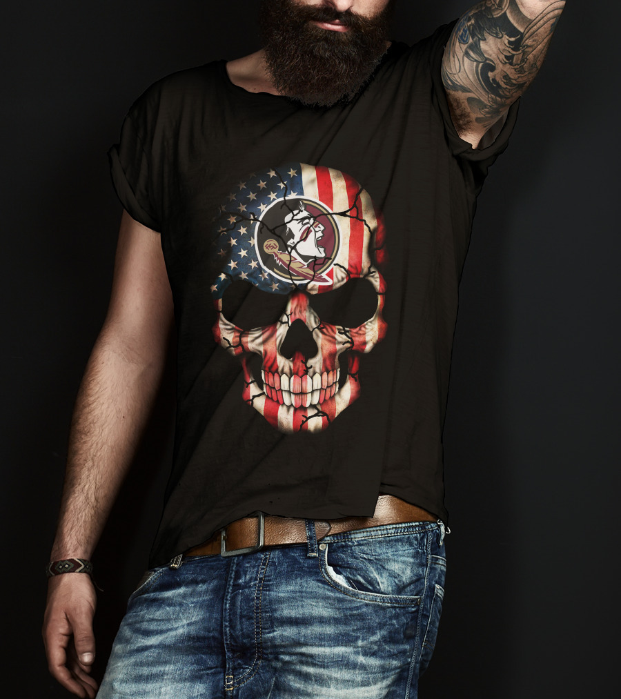 Florida State Seminoles Skull American Flag T-Shirt