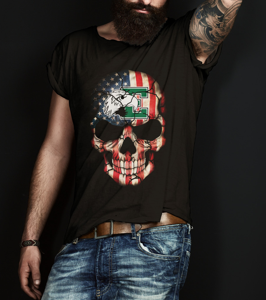 Eastern Michigan Eagles Skull American Flag T-Shirt