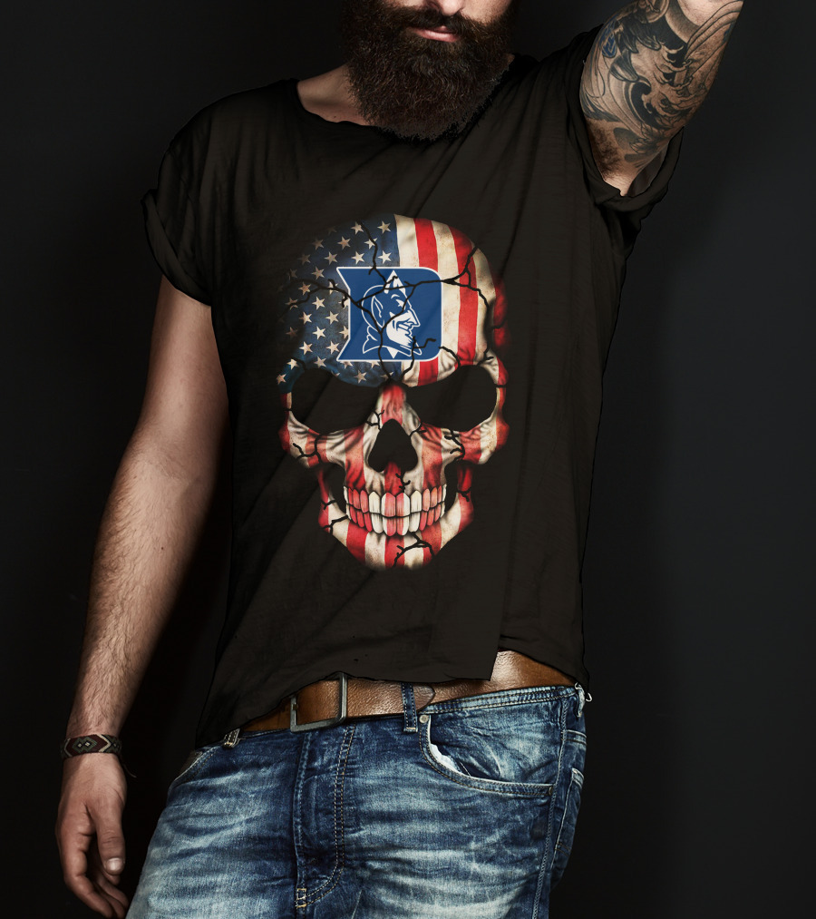Duke Blue Devils American Flag Skull T-Shirt