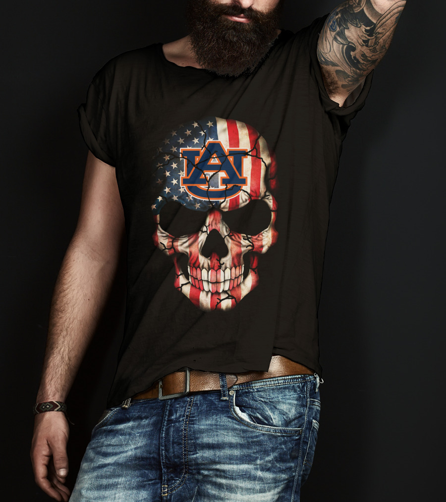 Auburn Tigers Skull American Flag T-Shirt