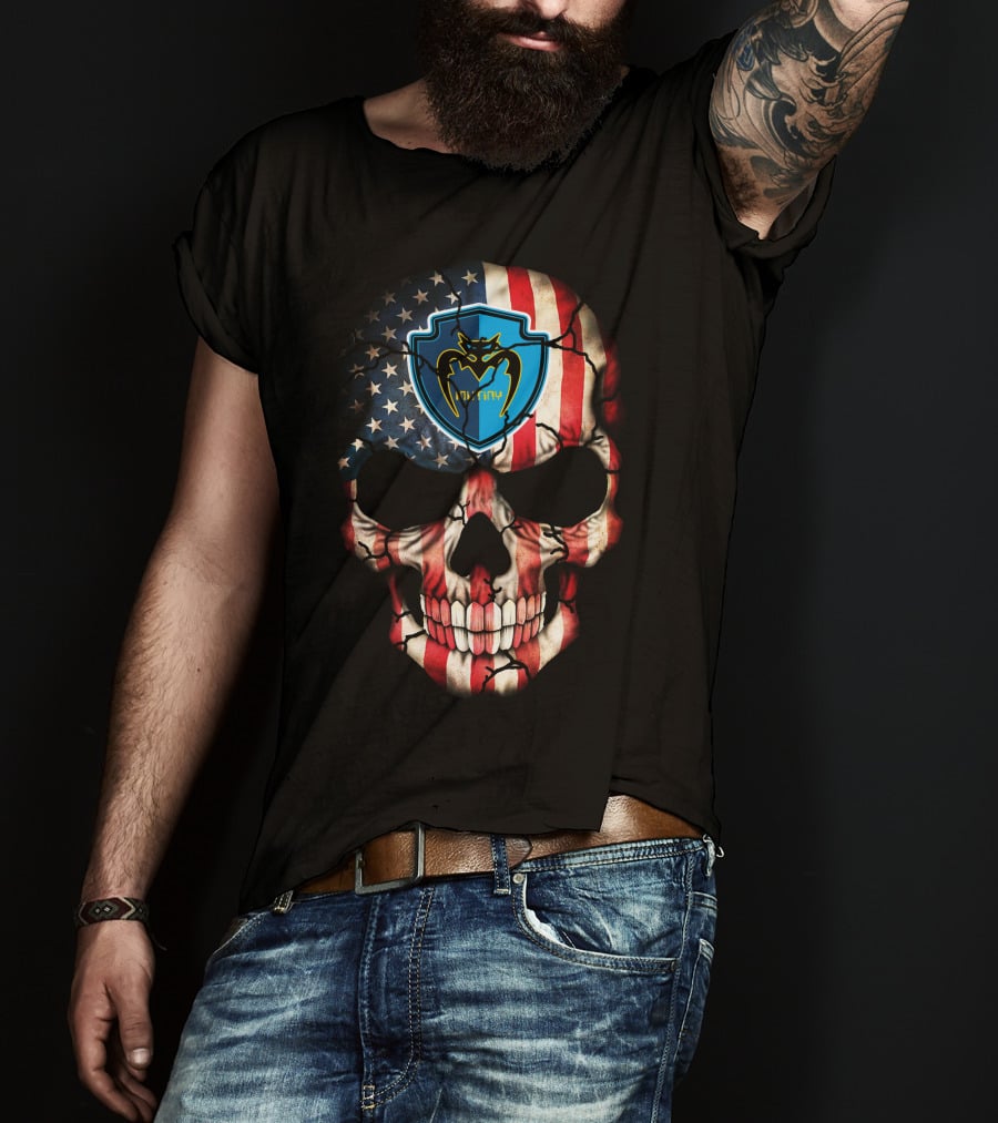 Tampa Bay Mutiny Skull American Flag Blue Shield T-Shirt