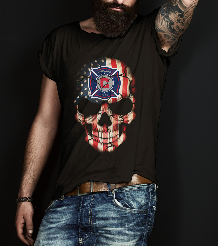 Chicago Fire Skull With American Flag T-Shirt
