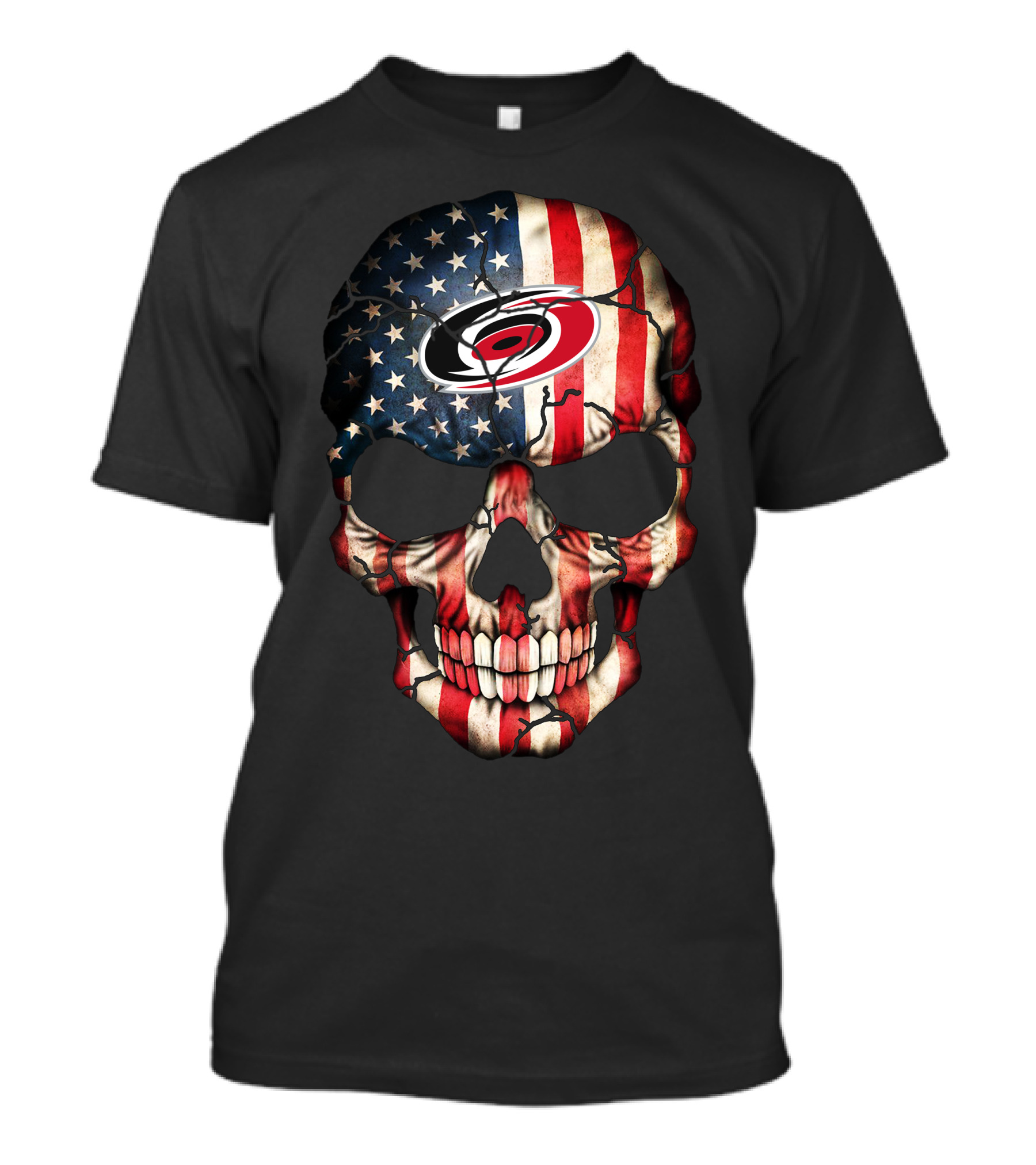 Carolina Hurricanes Skull American Flag T-Shirt