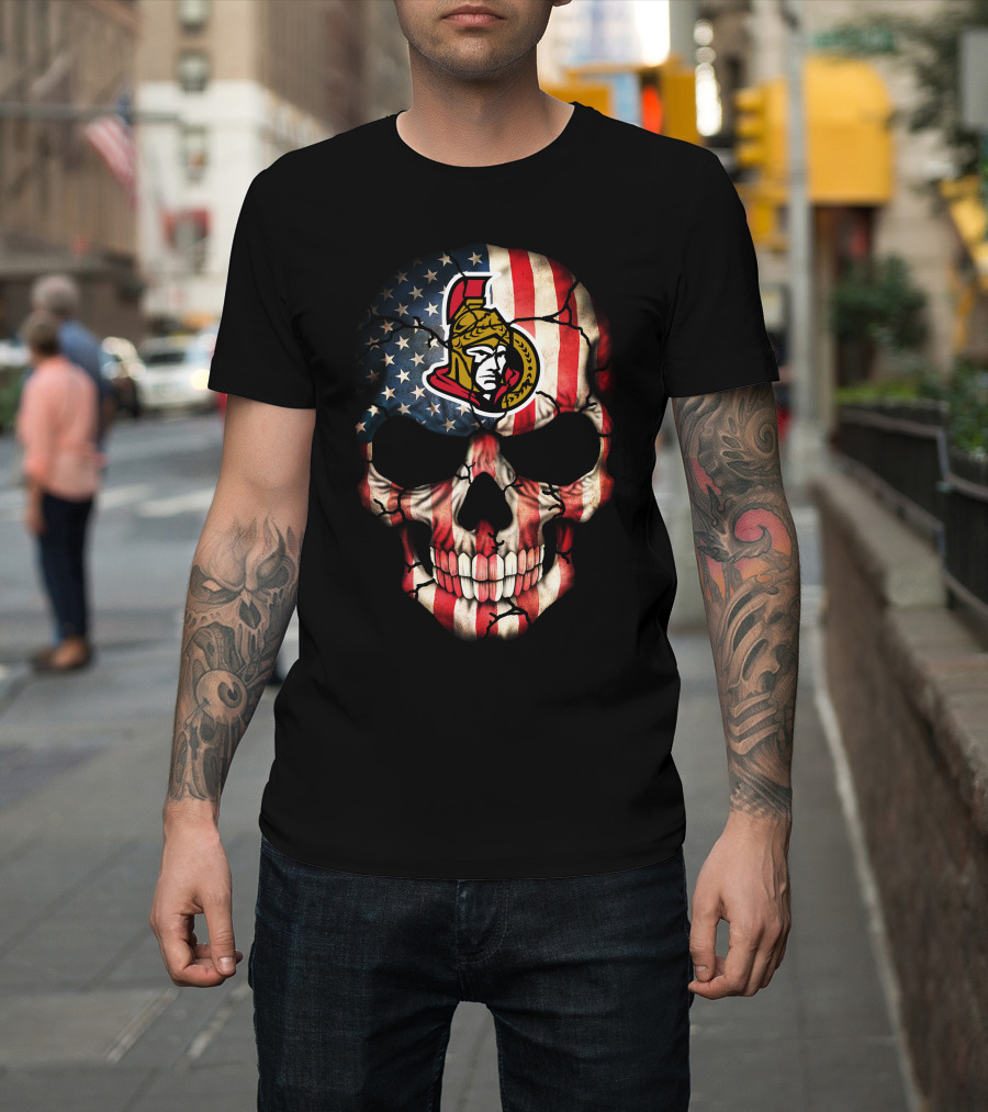 Ottawa Senators American Flag Skull T-Shirt