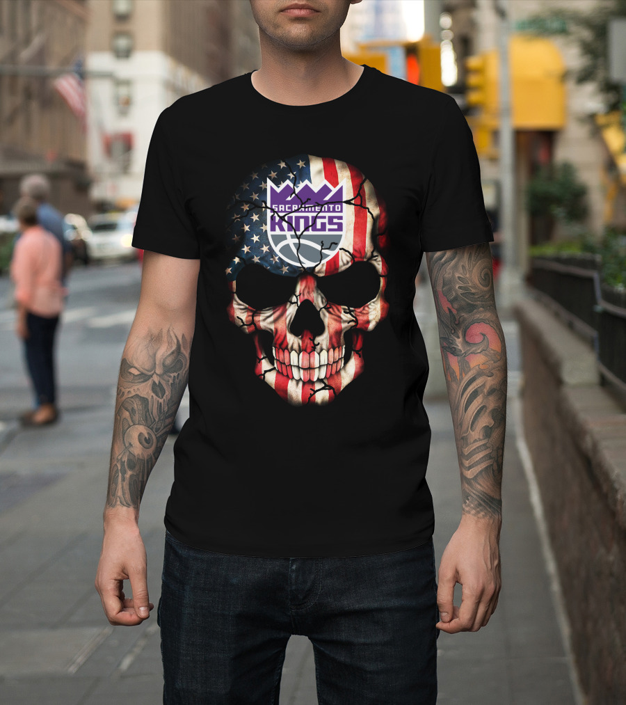 Sacramento Kings American Flag Skull T-Shirt