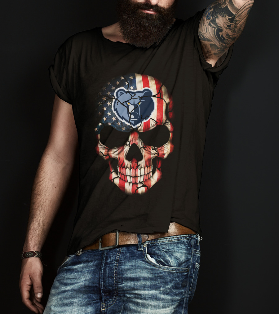 Memphis Grizzlies American Flag Skull Bear T-Shirt