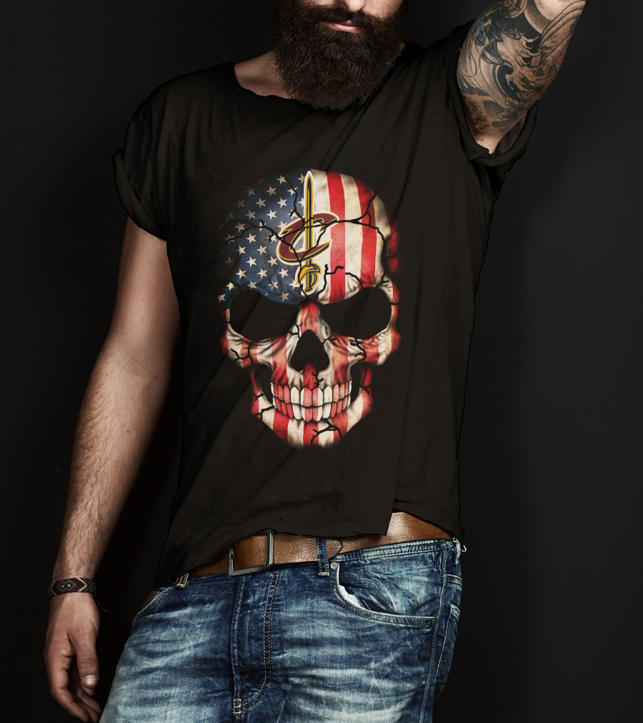 Skull American Flag Cleveland Cavaliers Logo 209 T-Shirt