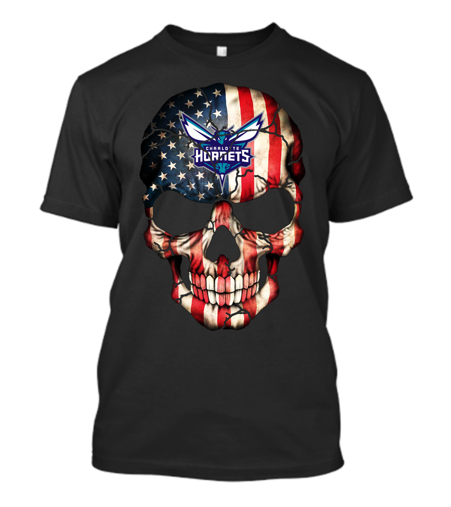 Charlotte Hornets American Flag Skull 211 T-Shirt